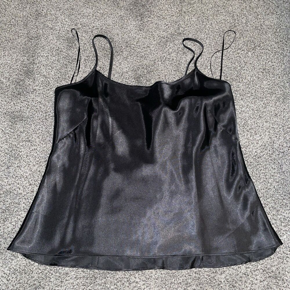 Sandra Darren Black Satiny Spaghetti Strap Camisole Top Size 14